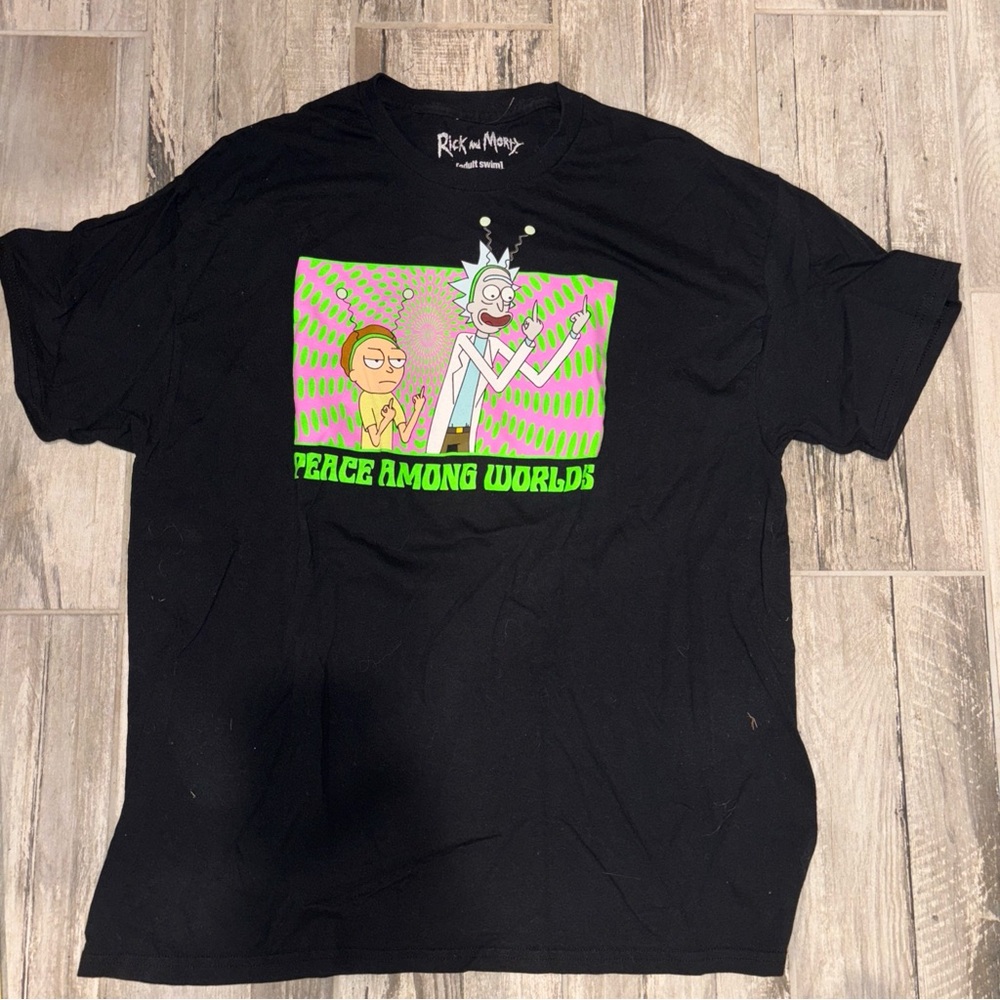 Rick and Morty Black Graphic T-Shirt middle finger XL swear word